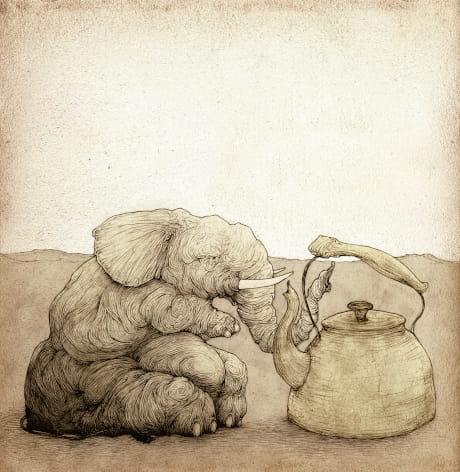 Dibujo de un elefante a lápiz. Epílogo de los cuentos ilustrados Memorias y balanceos